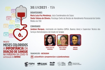 Junho vermelho: TJSE e Hemose farão live sobre doação de sangue no dia 30