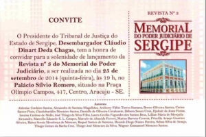 TJSE lançará a Revista nº 3 do Memorial do Poder Judiciário, nesta quinta-feira, dia 25/09