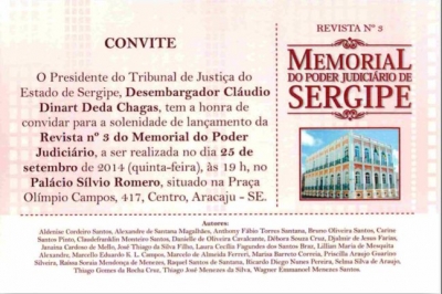 TJSE lançará a Revista nº 3 do Memorial do Poder Judiciário, nesta quinta-feira, dia 25/09