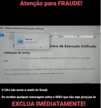 Atenção: CNJ alerta usuários do SEEU sobre fraudes