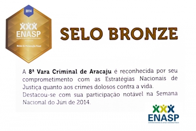 8ª Vara Criminal de Aracaju recebe Selo Bronze do CNJ pela participação na I Semana Nacional do Júri