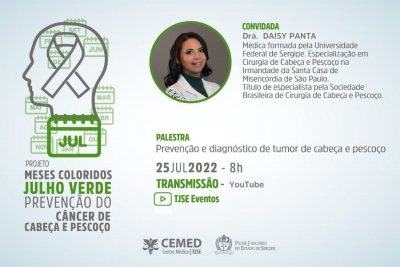 Palestra abordará prevenção e diagnóstico de tumor de cabeça e pescoço na segunda-feira