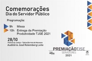 28/10: TJSE comemora Dia do Servidor com Missa e entrega da Premiação Produtividade 2021