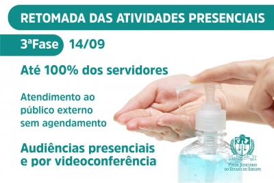 Gabinete de Crise confirma início da 3ª Fase da atividades presenciais do TJSE na segunda, 14/09