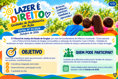 TJSE publica Edital nº 01/2026 da campanha “Lazer é Direito” para unidades de acolhimento