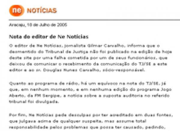 Publicada retratação sobre suposta auditoria