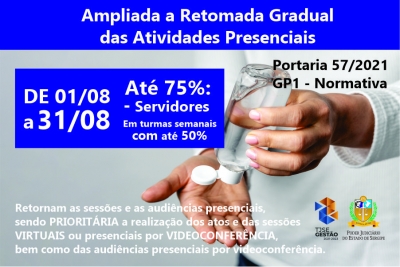 TJSE amplia retorno gradual das atividades presenciais a partir de 01/08