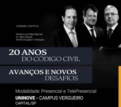 Congresso "20 Anos do Código Civil: Avanços e Desafios" ocorrerá em 17 e 18/08