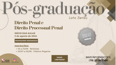 Ejuse: publicado edital da Pós-Graduação, Especialização em Direito Penal e Direito Processual Penal