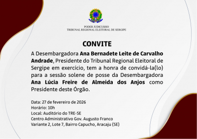 Desa. Ana Lúcia Freire de A. dos Anjos toma posse como presidente do TRE/SE nesta sexta-feira, 27
