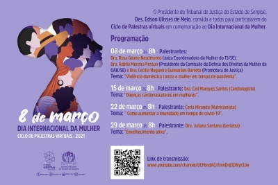 TJSE realiza Ciclo de Palestras virtuais em comemoração ao Dia Internacional da Mulher