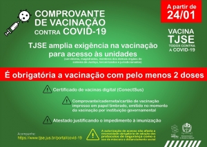 A partir de 24/01: TJSE passa a exigir segunda dose da vacina para acesso às unidades