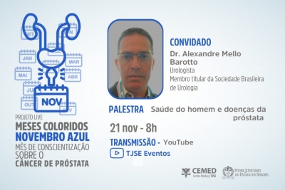 Novembro Azul: saúde do homem e doença da próstata é tema de palestra no dia 21