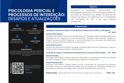 Coordenadoria de Perícias do TJSE promoverá, no dia 23/5, evento para psicólogos peritos internos e externos