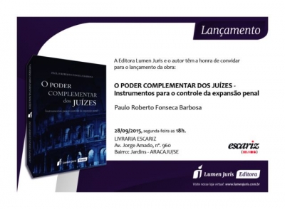 hoje, 28.09: Magistrado do TJSE lança livro sobre Poder Complementar dos Juízes