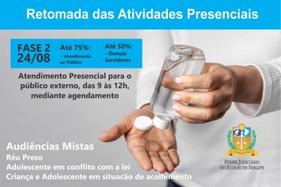 TJSE inicia 2ª fase do retorno das atividades presenciais no dia 24/08