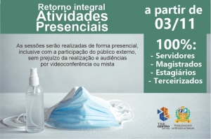 Retorno de 100% do trabalho presencial no TJSE a partir de 3 de novembro