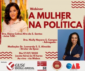 ‘A mulher na política’ será tema de webinar no dia 17 de julho
