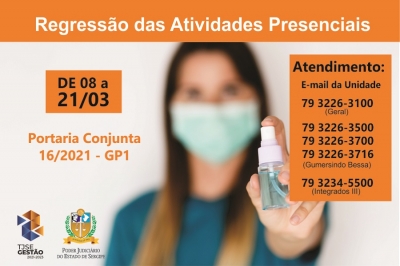 TJSE restringe atendimento e atividades presenciais até 21/03